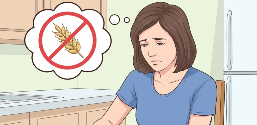 Mulher feliz descobrindo pães sem glúten e sem lactose